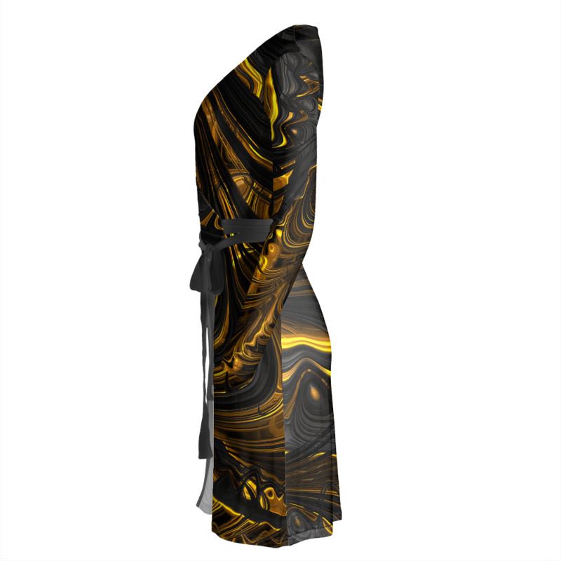 BoomGoo® Wrap Dress F1488 "Black Gold Flow"