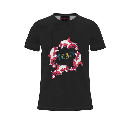 BoomGoo® T-shirt (unisex) "Peace" Dolphins I 4 fuchsia on black