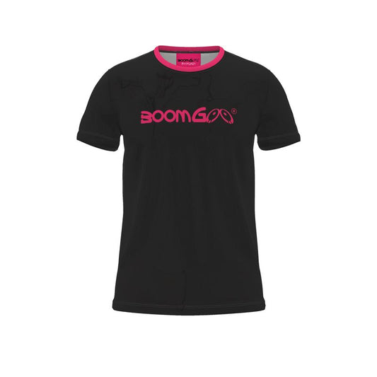 BoomGoo® T-shirt (unisex) cool brand logo I f fuchsia on black