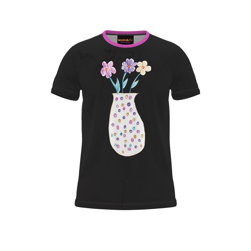 BoomGoo® T-shirt (unisex) Kids' Drawings "Flower Vase" 1b black