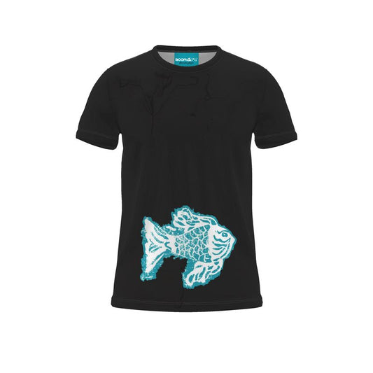 BoomGoo® T-shirt (unisex) Kids' Drawings "Fish" I 4 Blue on black