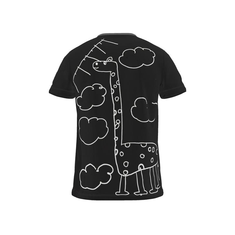 BoomGoo® T-shirt (unisex) Kids' Drawings "Giraffe" 1b on black