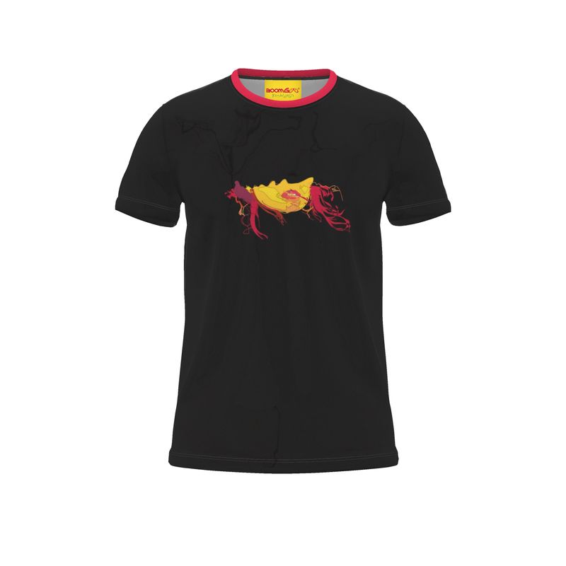 BoomGoo® T-shirt (unisex) pop art "LadyBlues" 1rc red on black