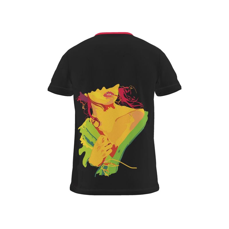 BoomGoo® T-shirt (unisex) pop art "LadyBlues" 1rc red on black