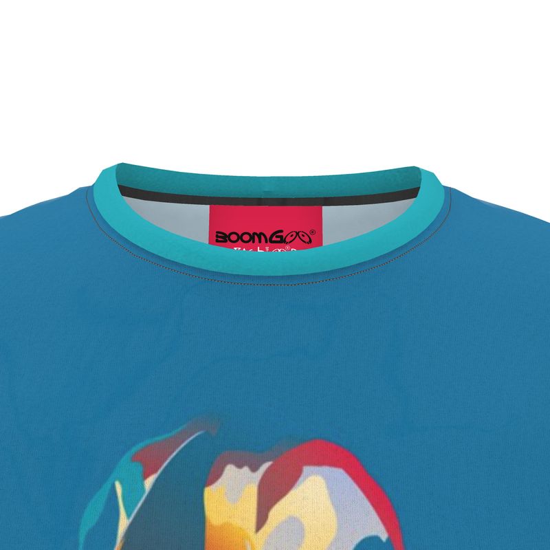 BoomGoo® T-shirt (unisex) pop art "Papapapenguin" 1cb crop on blue