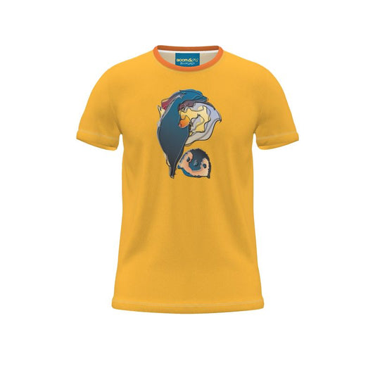 BoomGoo® T-shirt (unisex) pop art "Papapapenguin" 1hsy heads on yellow