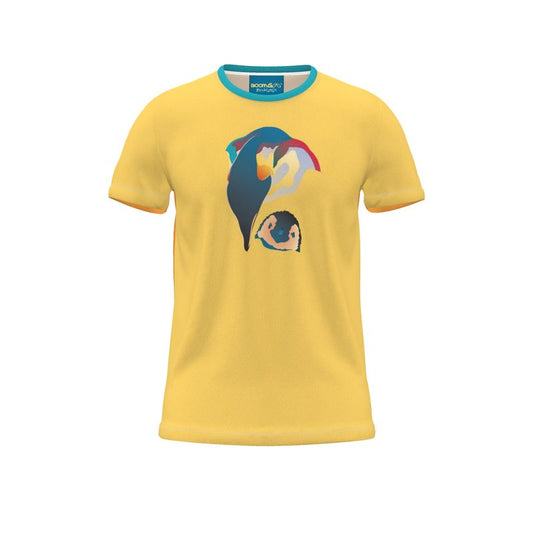 BoomGoo® T-shirt (unisex) pop art "Papapapenguin" 1hy heads on yellow