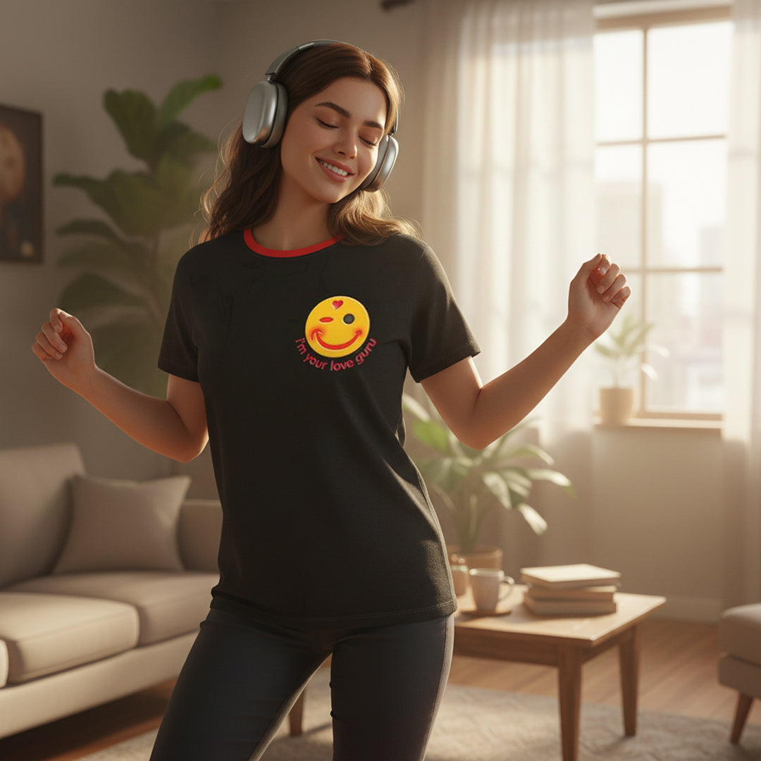 BoomGoo® T-shirt (unisex) "Happy" 15 I'm Your Love Guru - black