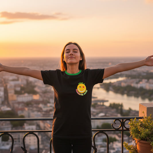 BoomGoo® T-shirt (unisex) "Happy" 17 What a Wonderful World - black