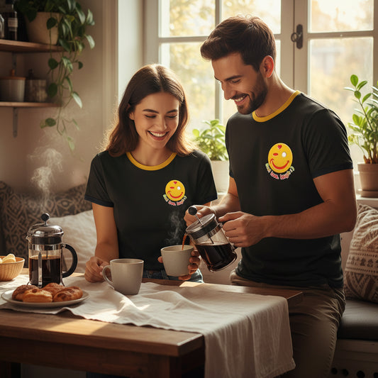 BoomGoo® T-shirt (unisex) "Happy" 18 Live! Love. Laugh ; ) - black