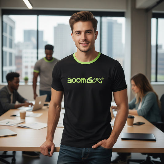 BoomGoo® T-shirt (unisex) cool brand logo 1g green neon on black