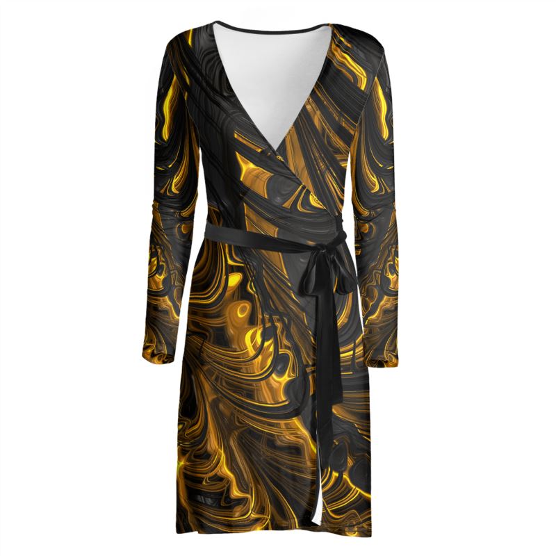 BoomGoo® Wrap Dress F1488 "Black Gold Flow"