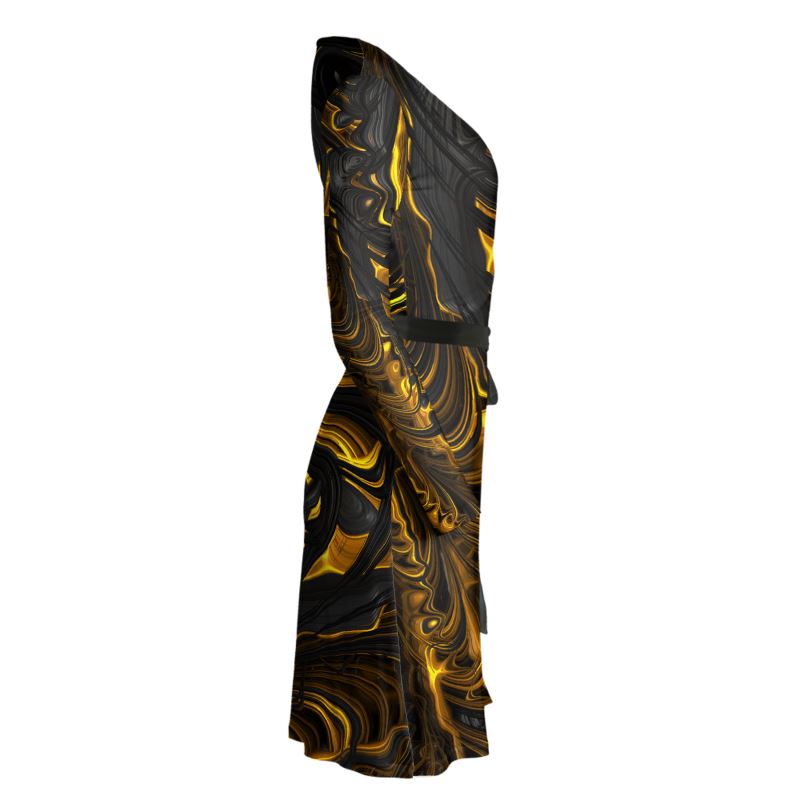 BoomGoo® Wrap Dress F1488 "Black Gold Flow"