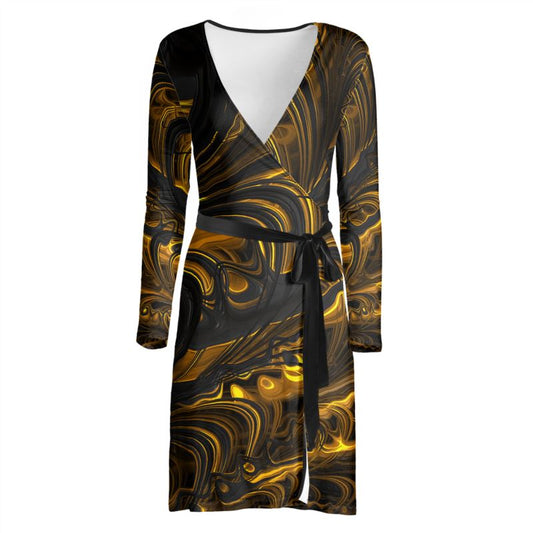BoomGoo® Wrap Dress F1488 "Black Gold Flow" 2